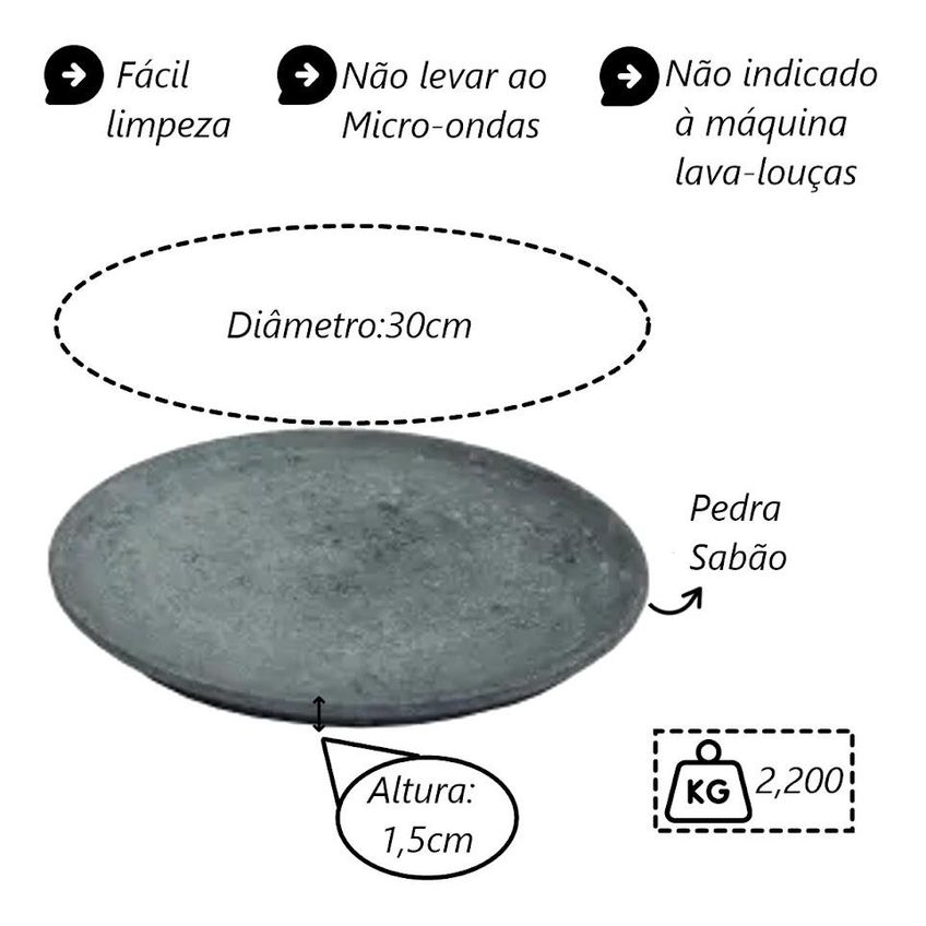 Kit 2 Pratos Raso Redondo Pedra Sabão Sobremesa E Bolos 30cm - imagem 3