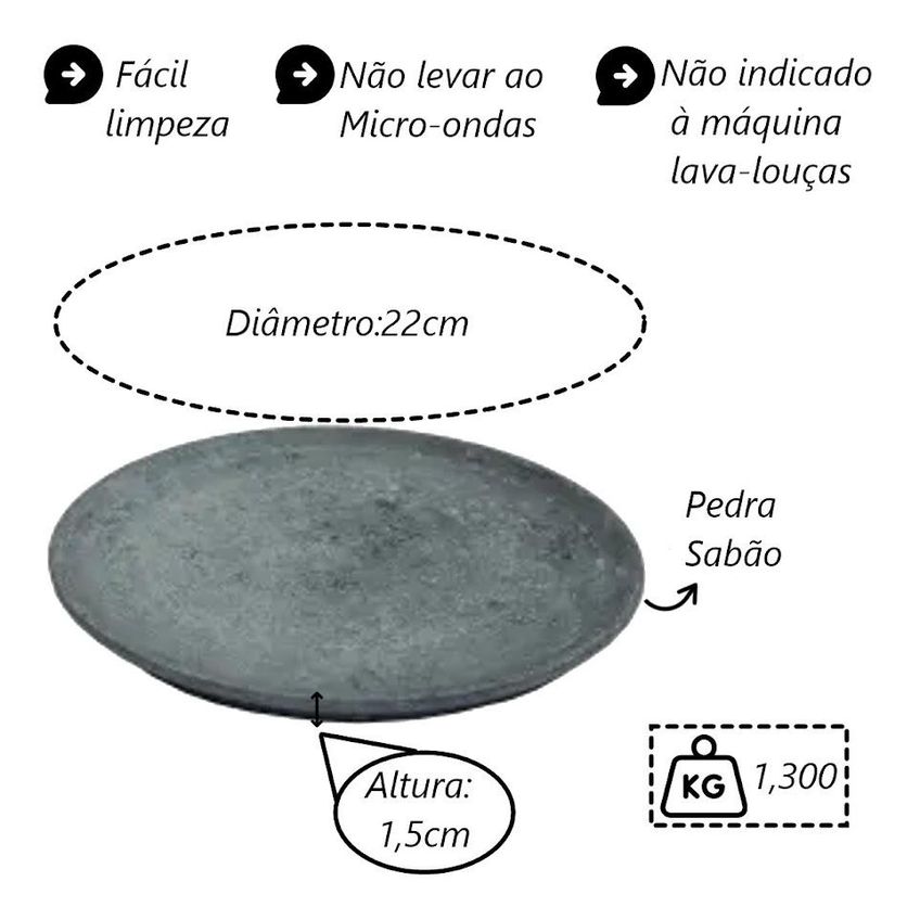 Kit 3 Pratos Raso Redondo Pedra Sabão Sobremesa E Bolos 22cm - imagem 3
