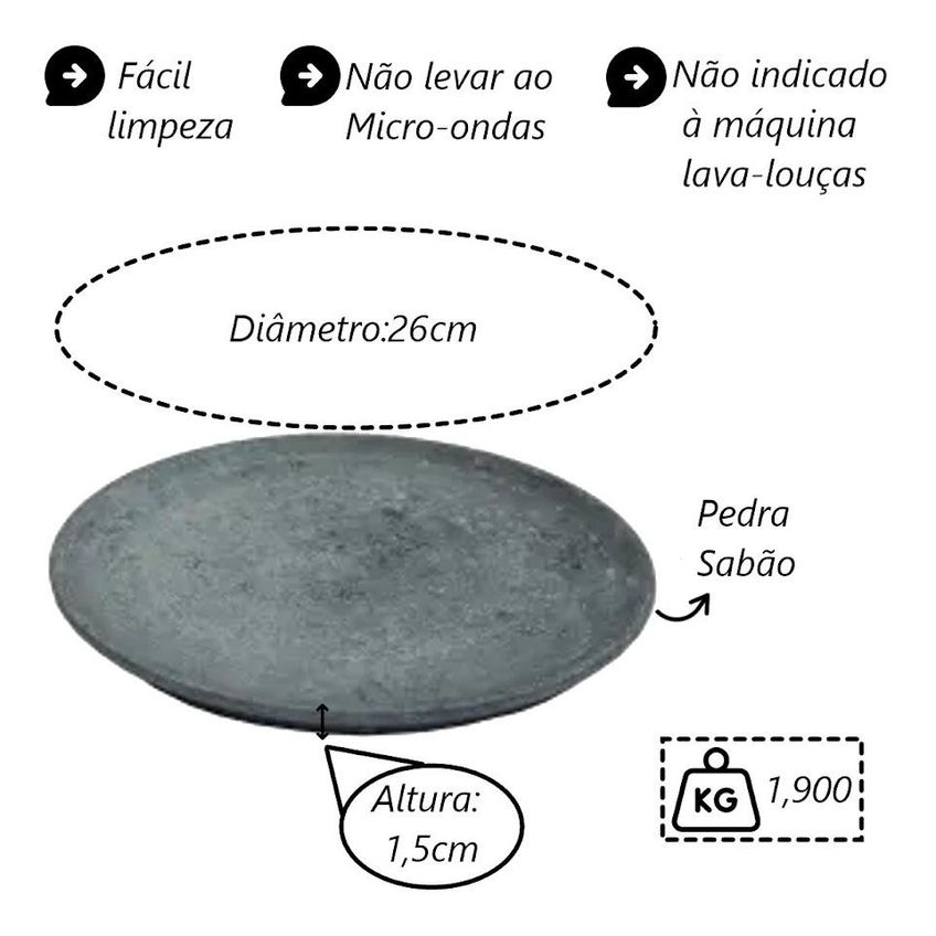 Kit 2 Pratos Raso Redondo Pedra Sabão Sobremesa E Bolos 26cm - imagem 3