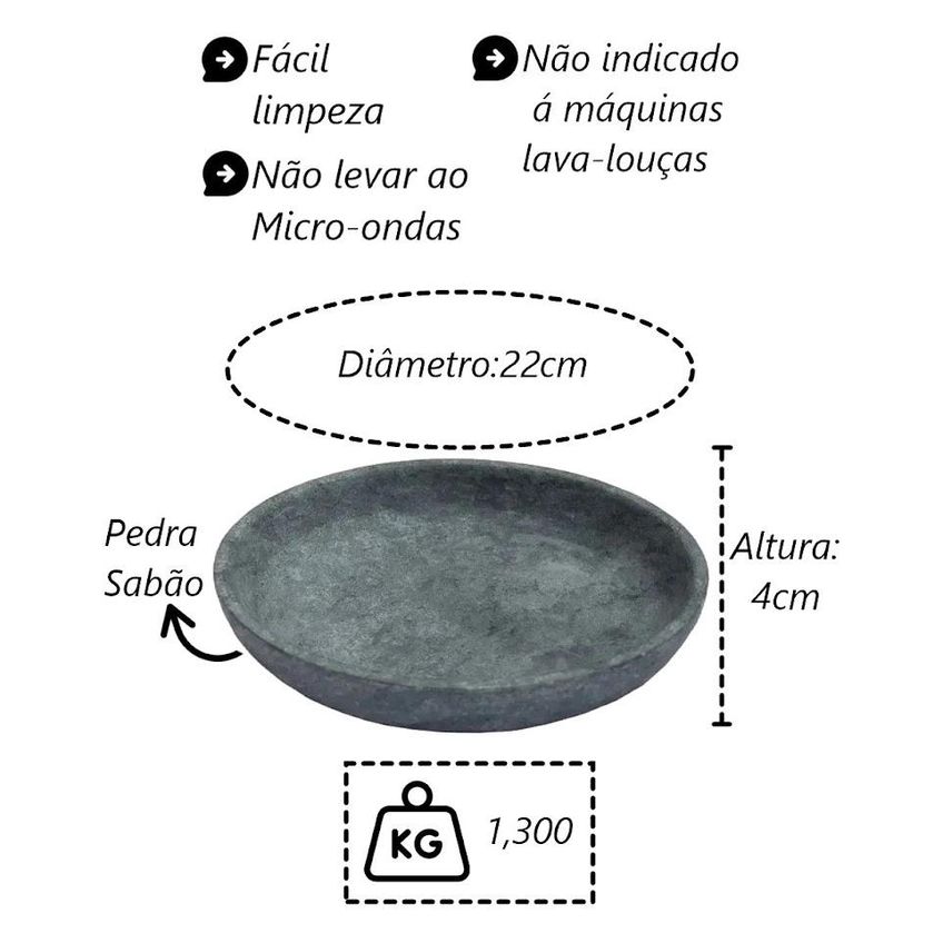 Kit 2 Pratos Fundo Para Massa Em Pedra Sabão Borda Alta 22cm - imagem 3