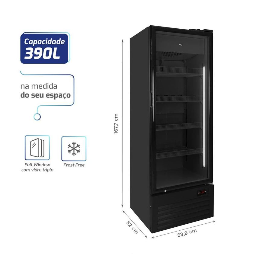 Cervejeira Vertical HQ 390 Litros Full Window Frost Free Controle Digital Preta HQ-390CVFWX - imagem 3