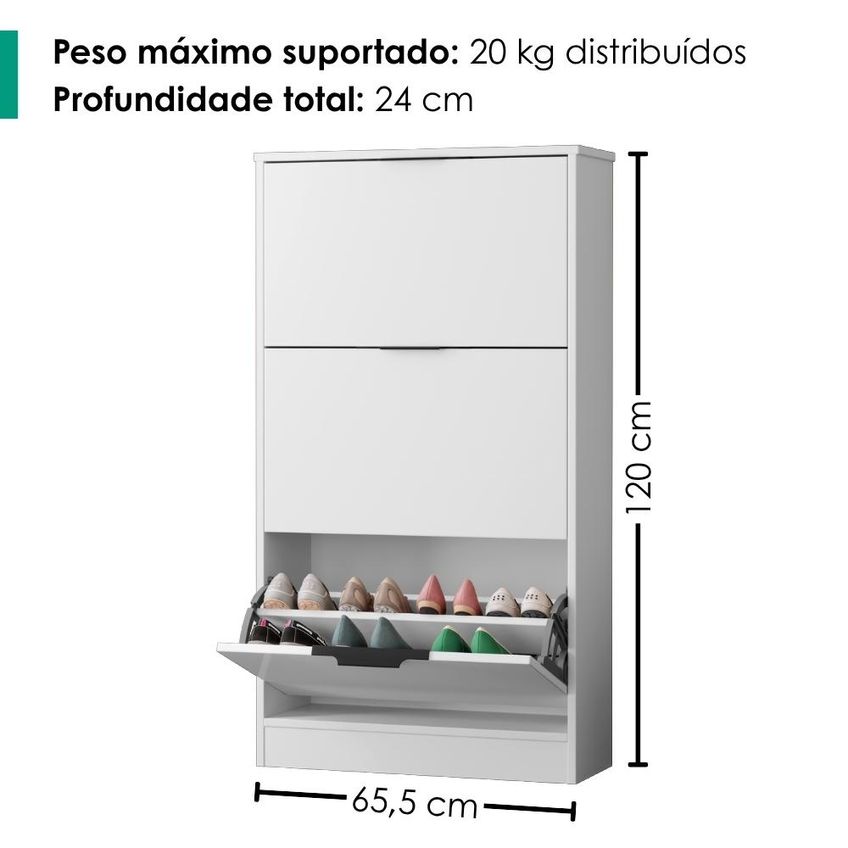 Sapateira Multiuso 3 Gavetas Basculantes 120x65 Cm Aurora Branco Rudk - imagem 3