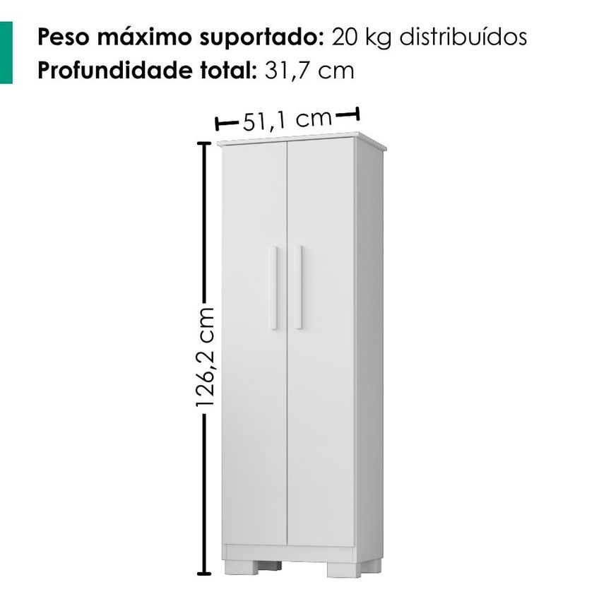 Armario Para Lavanderia Multiuso 2 Portas 126x51 Cm Mini Branco Rudk - imagem 3