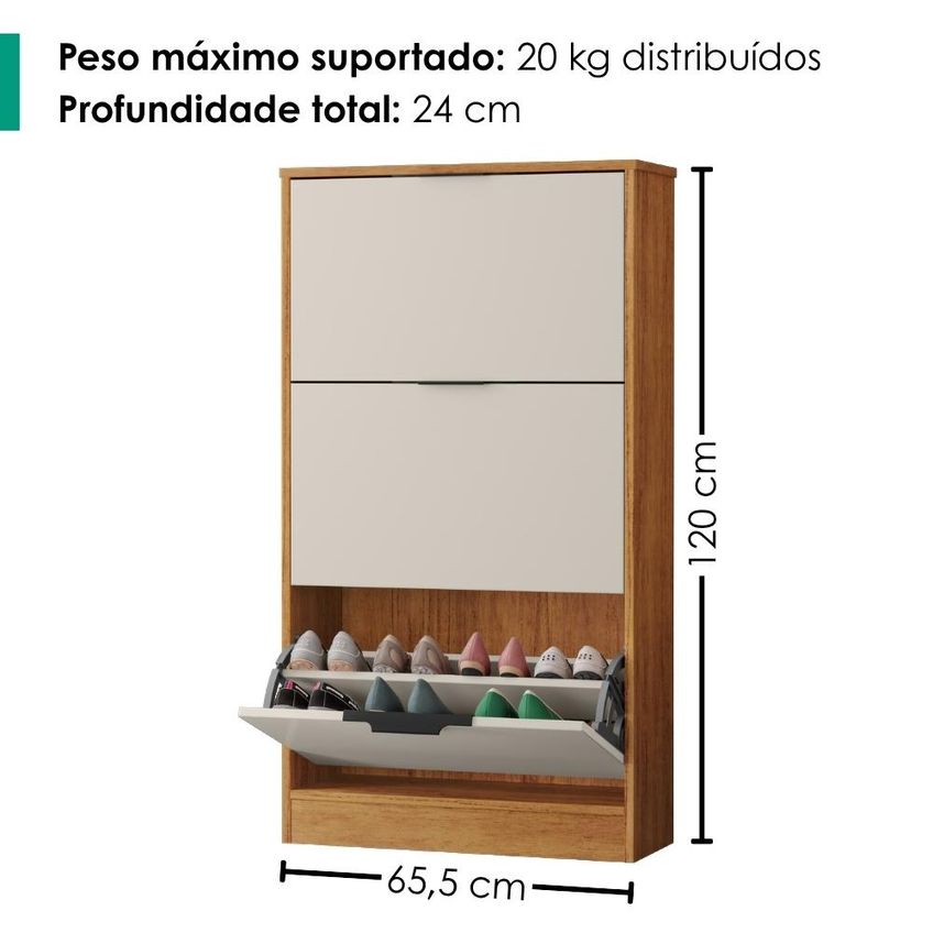 Sapateira Multiuso 3 Gavetas Basculantes 120x65 Cm Aurora Cedro Areia Rudk - imagem 3