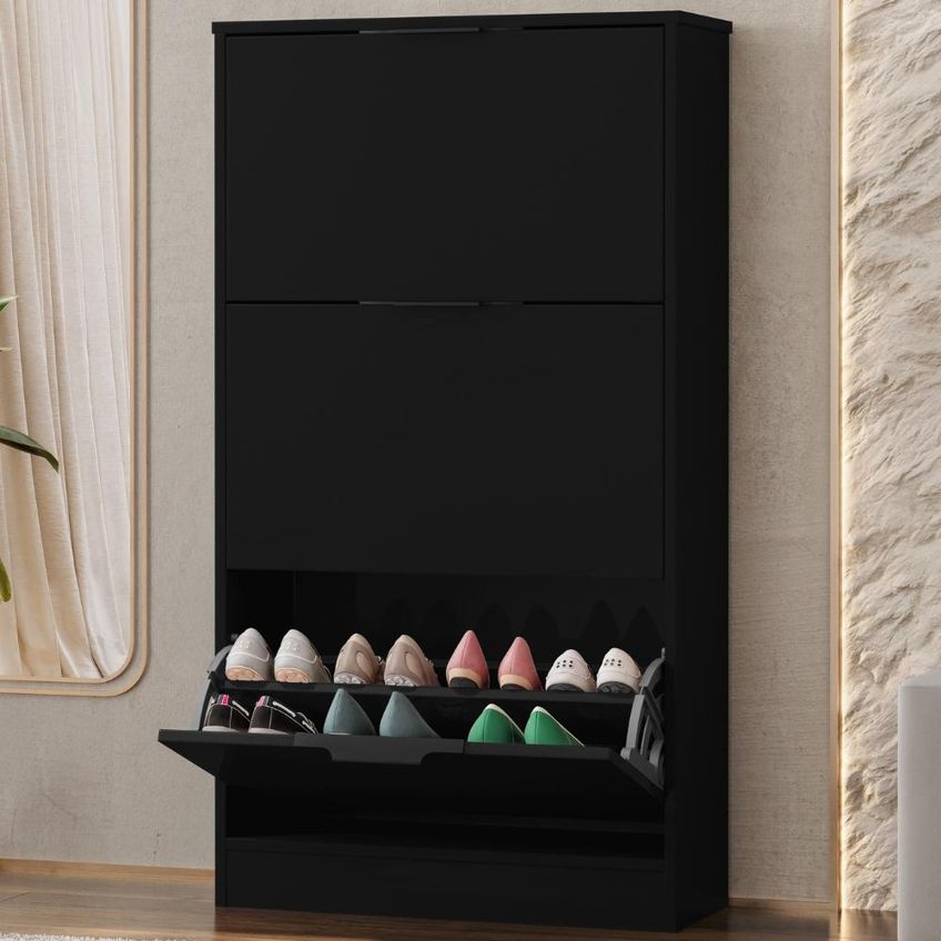 Sapateira Multiuso 3 Gavetas Basculantes 120x65 Cm Aurora Preto Rudk - imagem 2