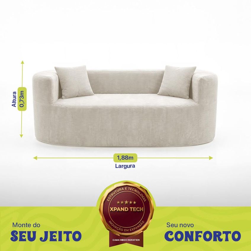 Sofá Solace 1,88m Xpand Tech Tecido Velourê Bege Claro Cama Inbox - imagem 3