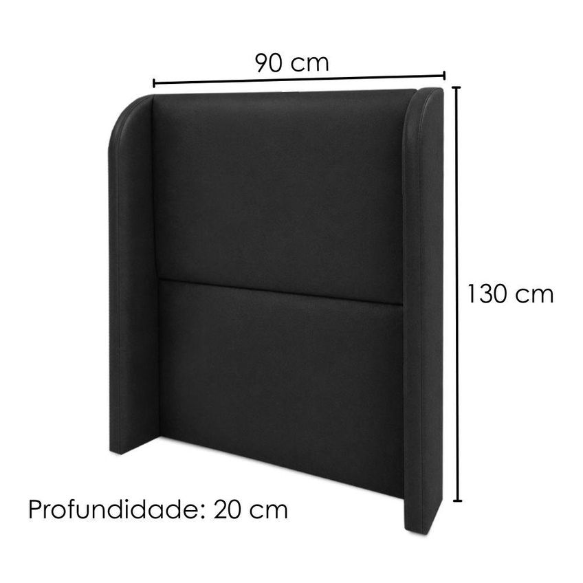 Cabeceira Solteiro 90 Cm Com Frame Imperial Corino Preto Impo - imagem 3