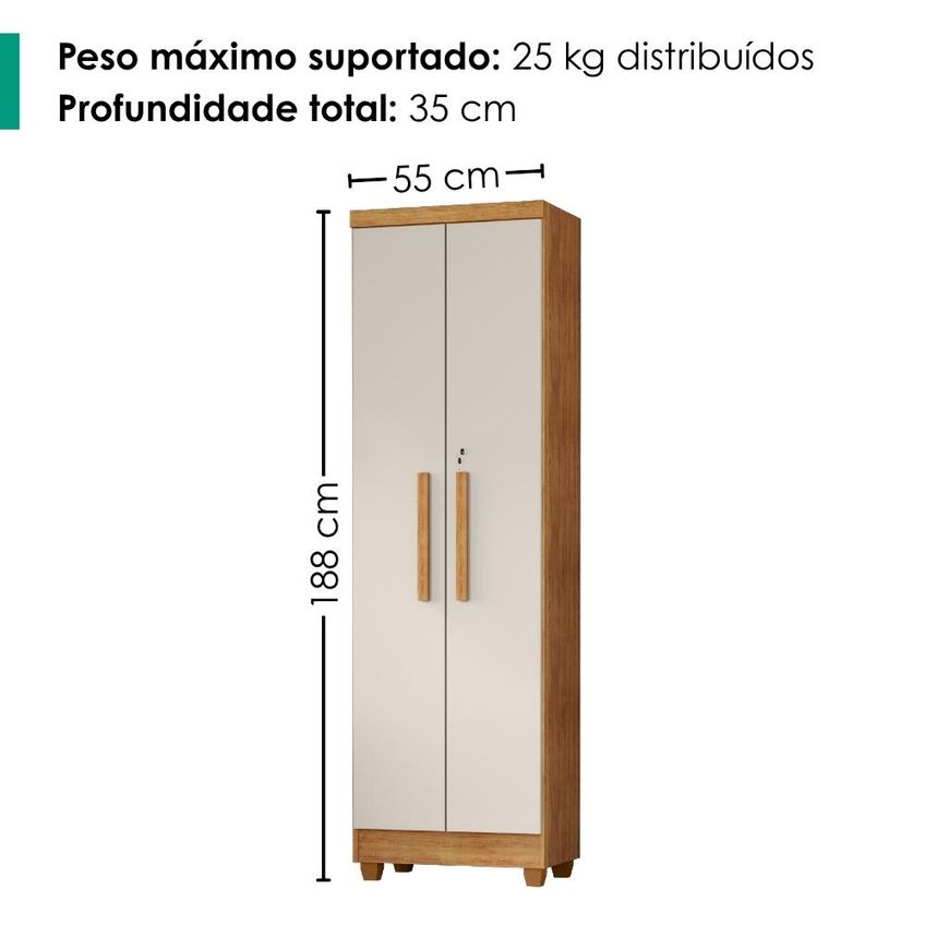 Armario Para Lavanderia Multiuso 2 Portas 188x55 Cm Isabela Cedro Areia Rudk - imagem 3