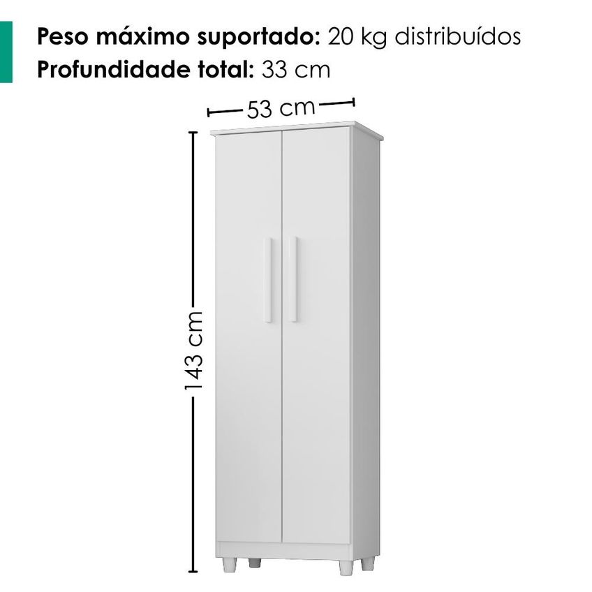 Armario Para Lavanderia Multiuso 2 Portas 143x53 Cm Nina Branco Rudk - imagem 3