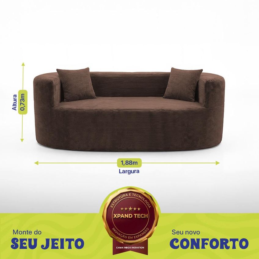 Sofá Solace 1,88m Xpand Tech Tecido Velourê Marrom Cama Inbox - imagem 3