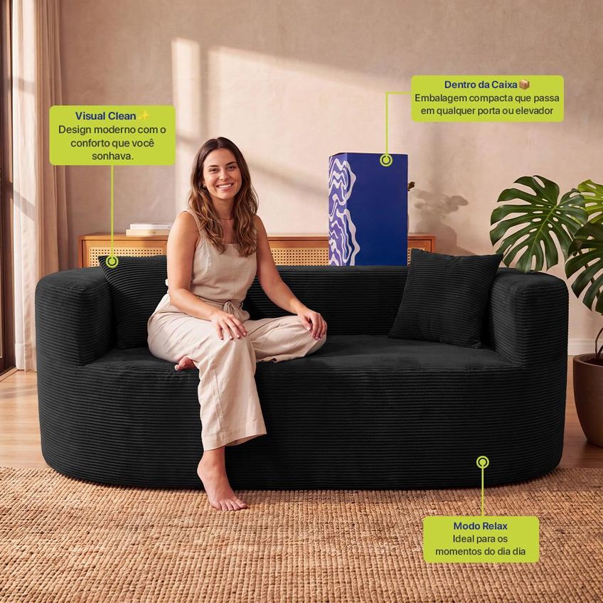 Sofá Solace 1,88m Xpand Tech Tecido Velourê Marrom Cama Inbox - imagem 4