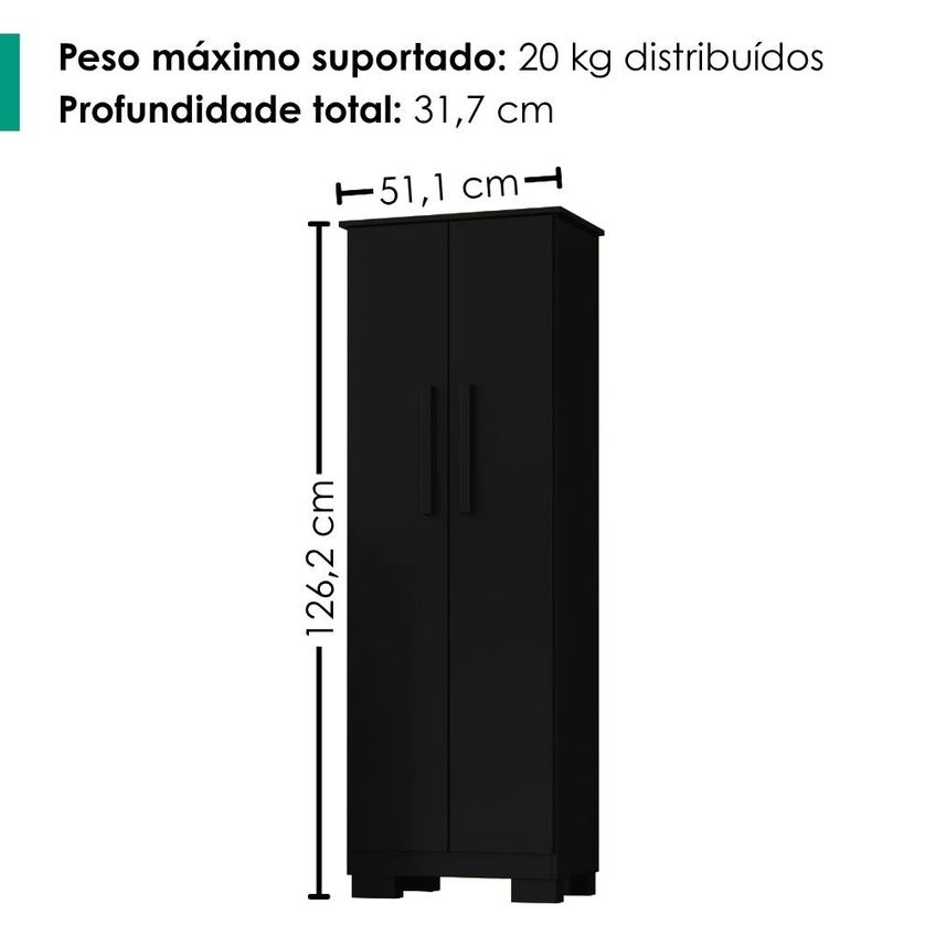 Armario Para Lavanderia Multiuso 2 Portas 126x51 Cm Mini Preto Rudk - imagem 3