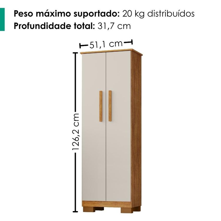Armario Para Lavanderia Multiuso 2 Portas 126x51 Cm Mini Cedro Areia Rudk - imagem 3