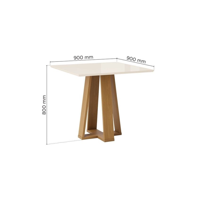 Mesa De Jantar 4 Lugares 90cm Tampo Mdf Com Vidro Canto Reto Lisa Cinamomo/Off White - imagem 3