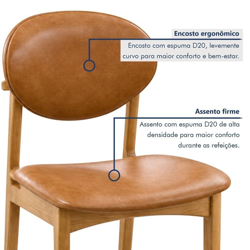 Conjunto 2 Cadeiras Ravi Em Madeira Maciça Tauari E Encosto Orgânico Caramelo/corino - imagem 4