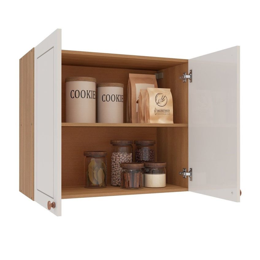 Armário Aéreo 2 Portas 80 Cm Pérola Yescasa Off White/Freijó - imagem 5
