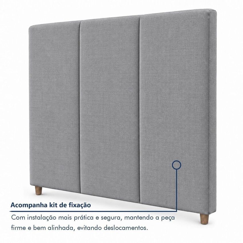 Cabeceira Estofada Queen 160cm Base Madeira Maciça Loft Cinza - imagem 4