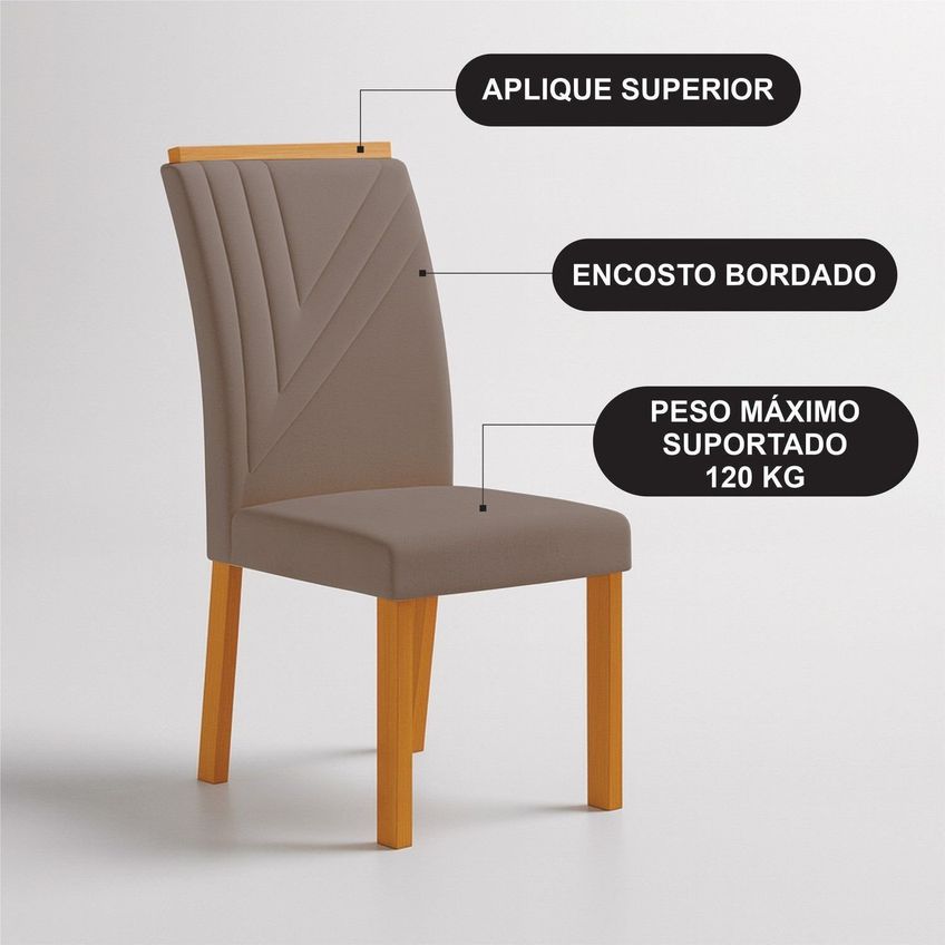 Conjunto 8 Cadeiras De Jantar Em Mdf Miami Yescasa Cinamomo/camurça - imagem 3