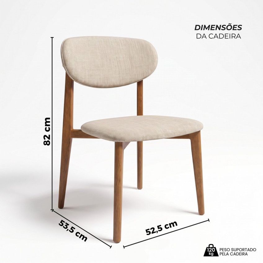 Kit Com 2 Cadeiras Para Sala De Jantar Estofadas Em Madeira Maciça Cloe Yescasa Natural/bege - imagem 3