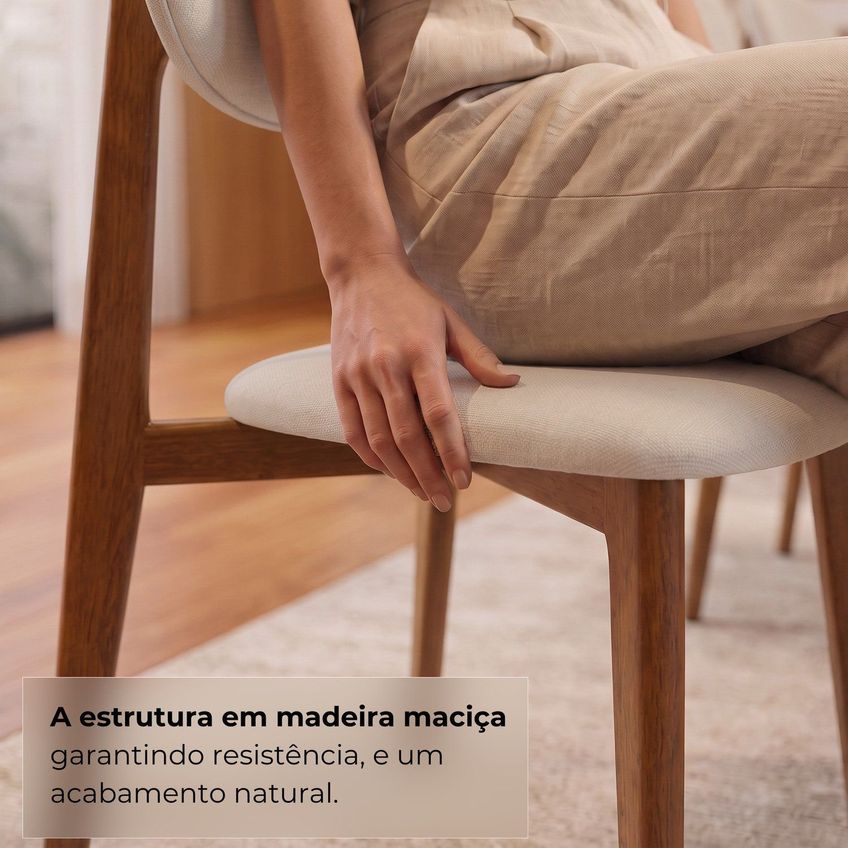 Kit Com 2 Cadeiras Para Sala De Jantar Estofadas Em Madeira Maciça Cloe Yescasa Natural/bege - imagem 5