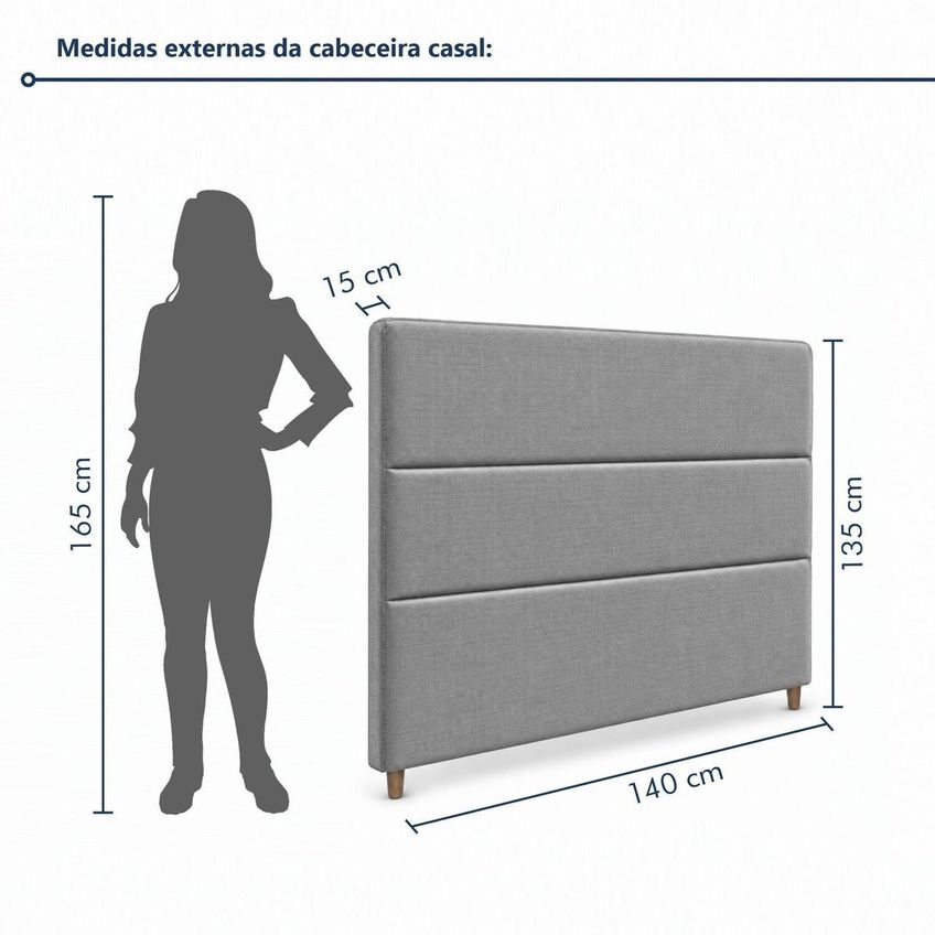 Cabeceira Estofada Casal 140cm Base Madeira Maciça Slim Cinza - imagem 3