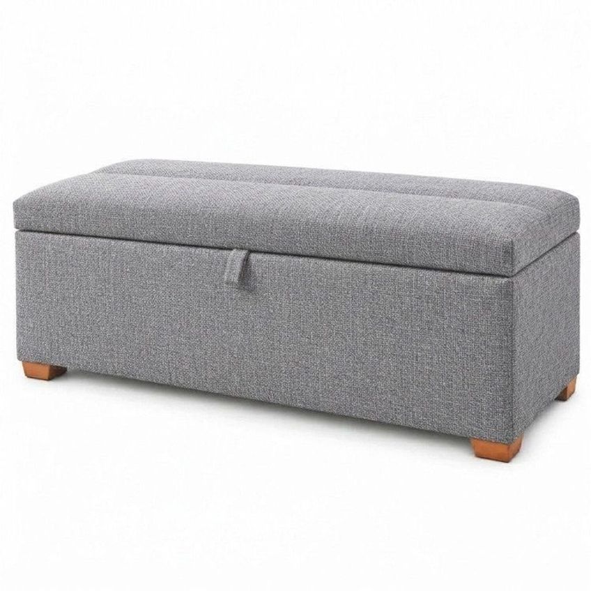 Puff Baú Queen Base Madeira Maciça 160cm Slim Cinza - imagem 2