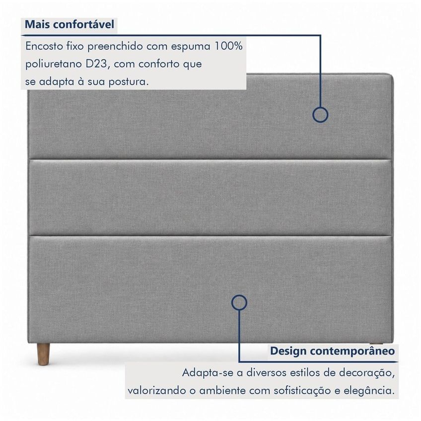 Cabeceira Estofada Casal 140cm Base Madeira Maciça Slim Cinza - imagem 4