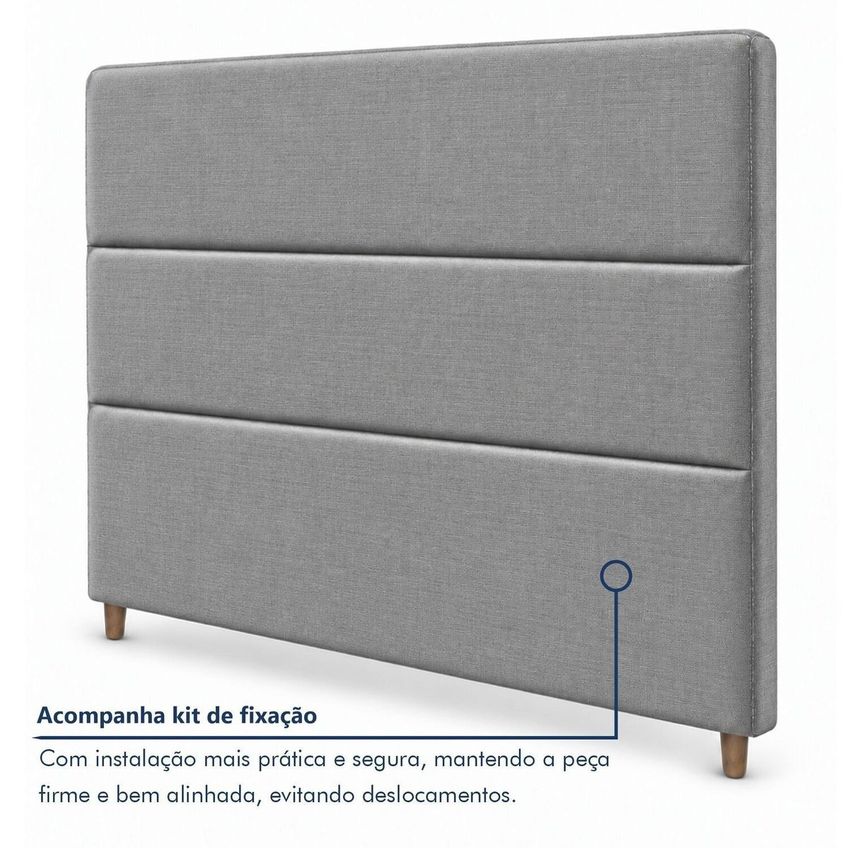 Cabeceira Estofada Casal 140cm Base Madeira Maciça Slim Cinza - imagem 5