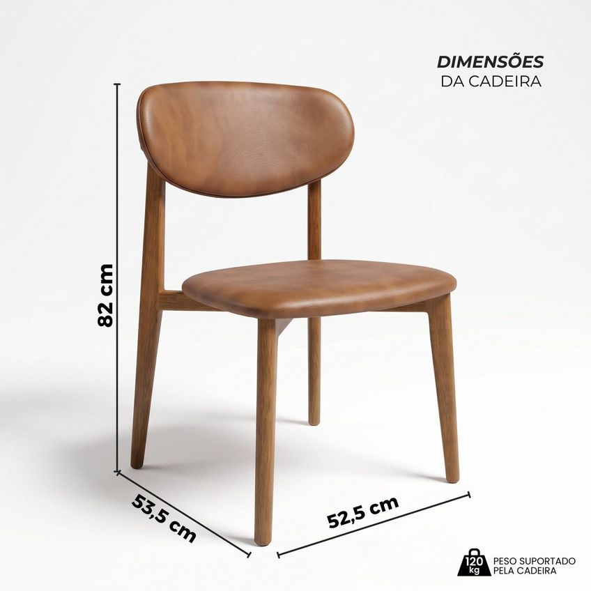 Kit Com 2 Cadeiras Para Sala De Jantar Estofadas Em Madeira Maciça Cloe Yescasa Natural/caramelo - imagem 3
