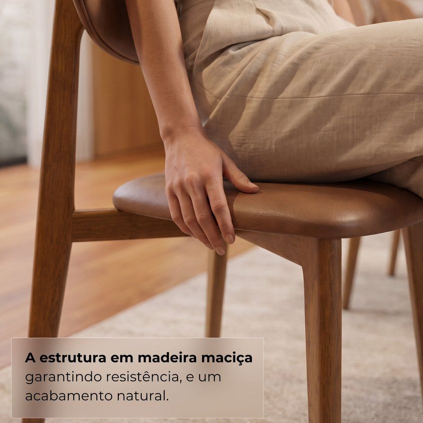 Kit Com 2 Cadeiras Para Sala De Jantar Estofadas Em Madeira Maciça Cloe Yescasa Natural/caramelo - imagem 5