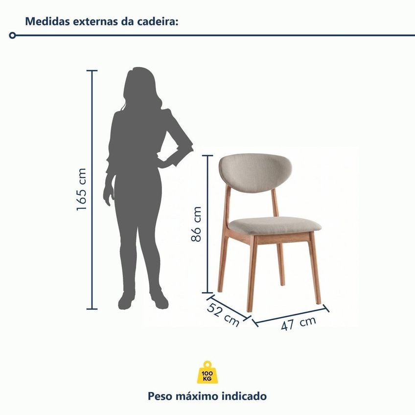 Conjunto 6 Cadeiras Martina Em Madeira Maciça Encosto E Assento Estofados Espresso Moveis Cinamomo/linho Bege - imagem 3