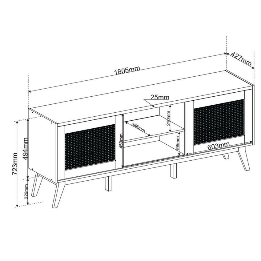 Rack Para TV Até 75 Polegadas 180,5cm 2 Portas Com Palha Natural 1 Prateleira Nolan Off White/Mel - imagem 3