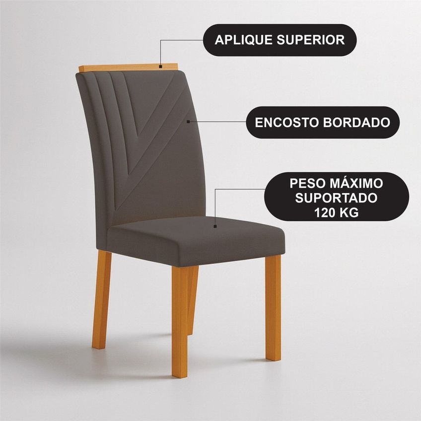 Conjunto 8 Cadeiras De Jantar Em Mdf Miami Yescasa Cinamomo/cinza - imagem 3