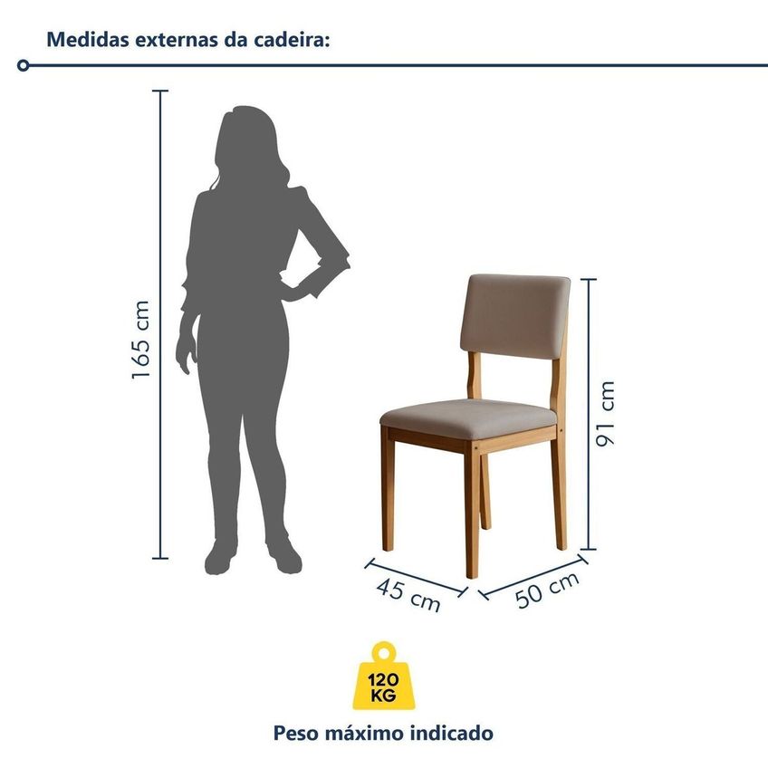 Kit 8 Cadeiras Para Sala De Jantar Com Pés Em Madeira Maciça Carol Cinamomo/bege - imagem 3