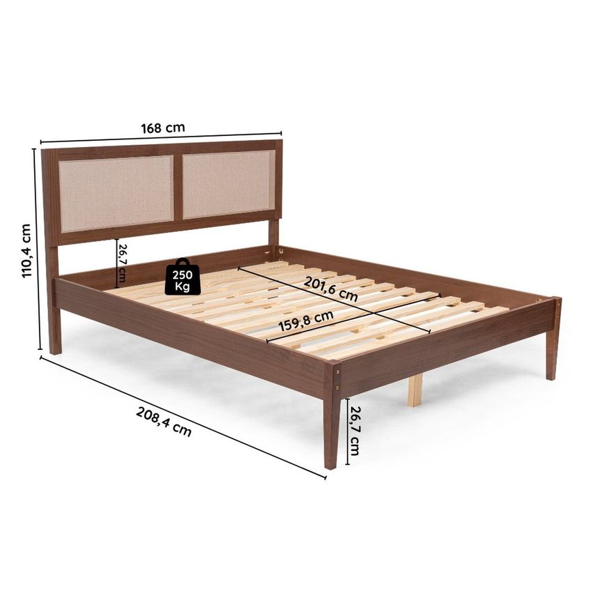 Cama Queen Em Madeira Maciça E Palha Sintética Siena Marrom Marrom - imagem 3