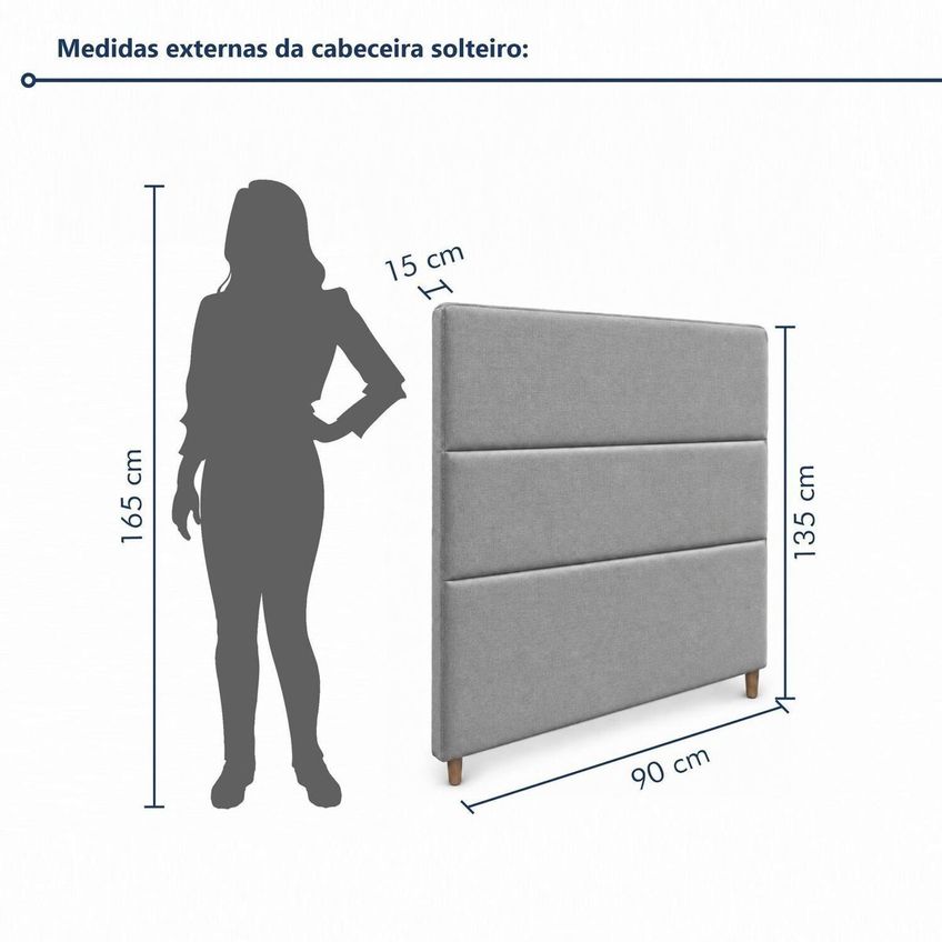 Cabeceira Estofada Solteiro 90cm Base Madeira Maciça Slim Cinza - imagem 3