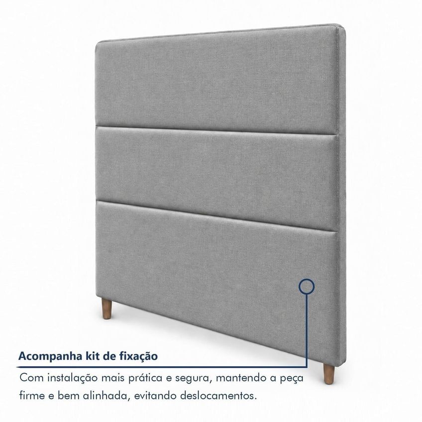 Cabeceira Estofada Solteiro 90cm Base Madeira Maciça Slim Cinza - imagem 4