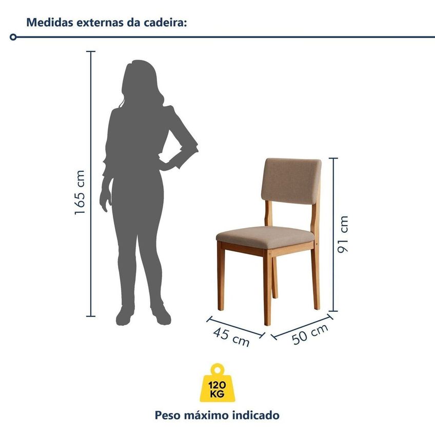 Kit 8 Cadeiras Para Sala De Jantar Com Pés Em Madeira Maciça Carol Cinamomo/bege - imagem 3