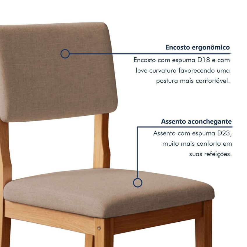 Kit 8 Cadeiras Para Sala De Jantar Com Pés Em Madeira Maciça Carol Cinamomo/bege - imagem 4