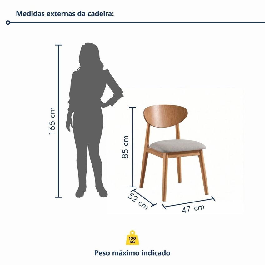 Conjunto 4 Cadeiras Polônia Em Madeira Maciça E Encosto Laminado Cinamomo/linho Bege - imagem 3