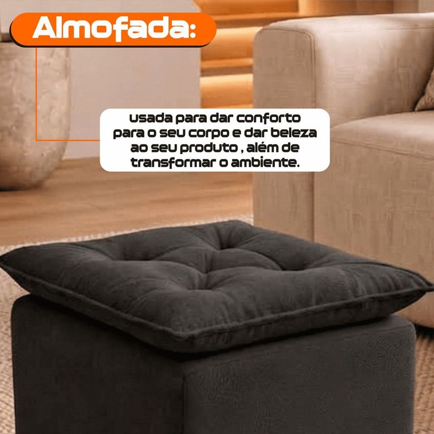 Puff Turquia Com Almofada Acolchoada No Assento Preto Com Rodízios Preto - imagem 4