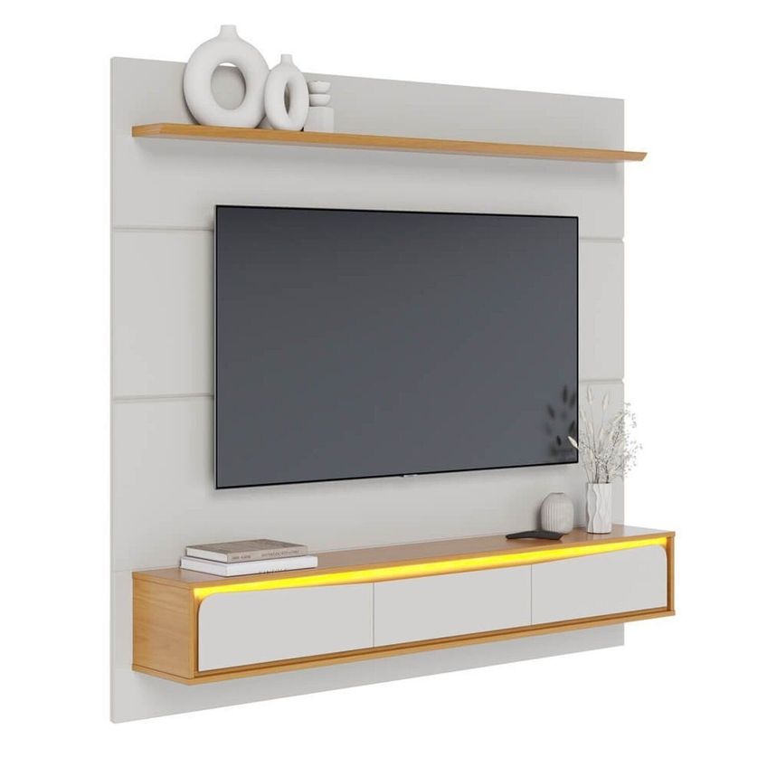 Painel Para TV 65 Polegadas Com LED 180cm Tahiti Off White/Naturale - imagem 4
