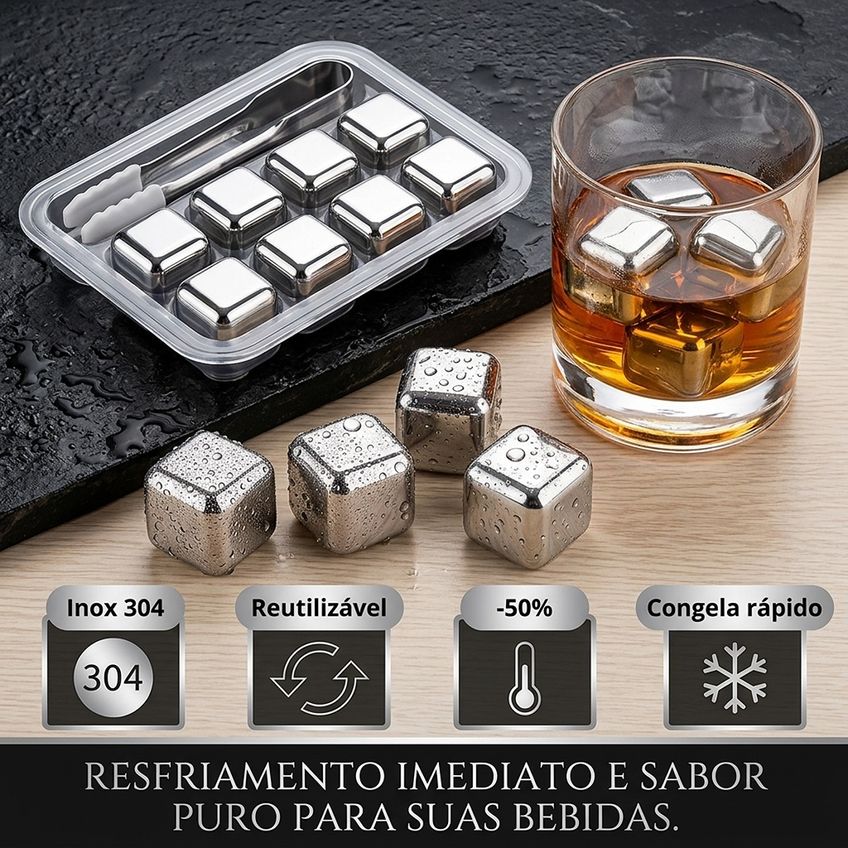 Kit Gelo Ecológico Inox 304 Reutilizável 8 Peças Com Pegador - imagem 4