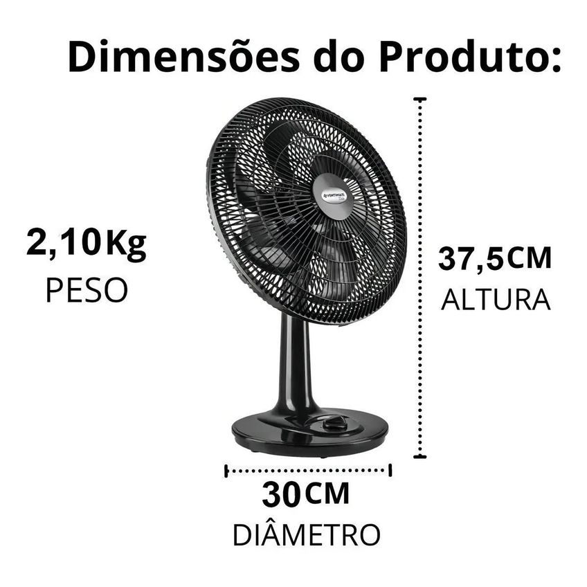 Ventilador Oscilante De Mesa Portátil Turbo 126w Ventimais Preto - imagem 3