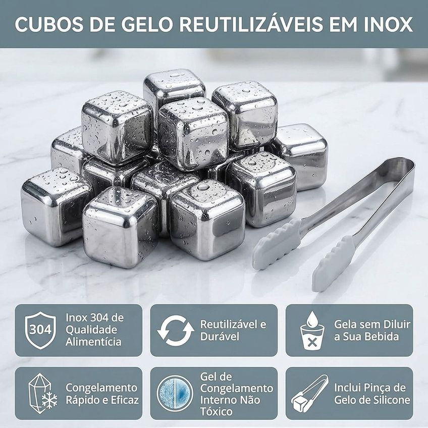 Kit Cubos De Gelo Em Aço Inox 304 Para Whisky Drinks Sucos - imagem 5