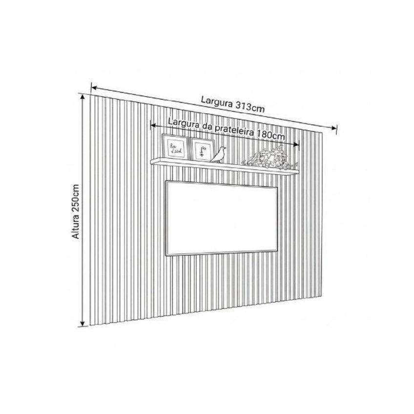 Painel Para TV 80 Polegadas Ripado 250cmx313cm 100% MDF Em Placa Com Prateleira Marrom Freijó/Madeirado - imagem 3