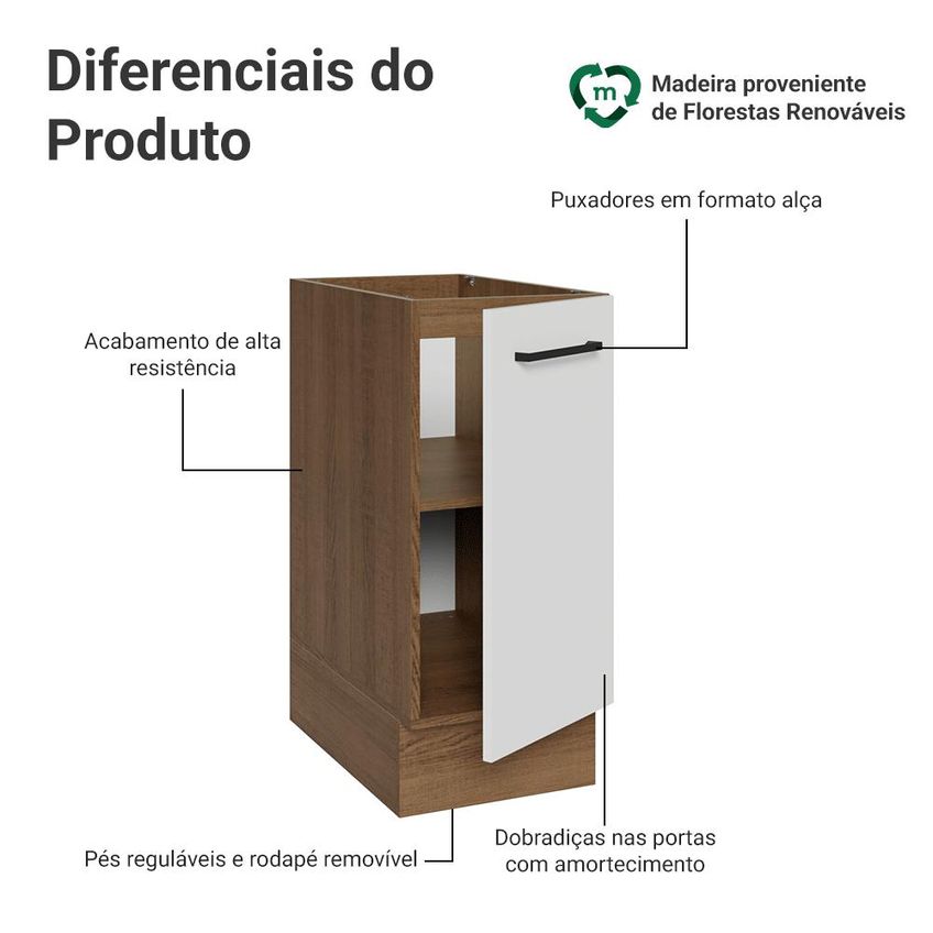 Balcão De Cozinha 35 Cm 1 Porta (sem Tampo) Rustic/branco Ágata Madesa - imagem 3