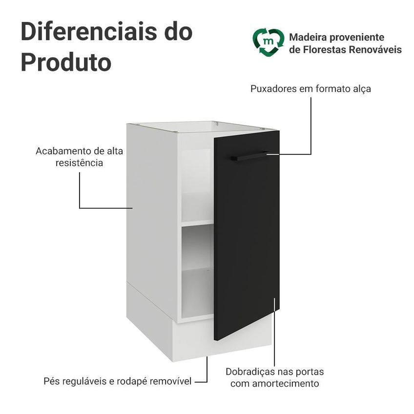 Balcão De Cozinha 40 Cm 1 Porta (sem Tampo) Branco/preto Ágata Madesa - imagem 3