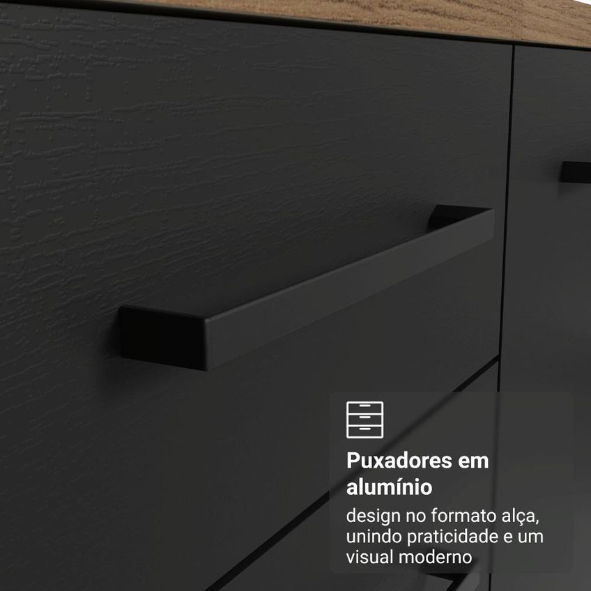 Balcão De Cozinha 60 Cm 3 Gavetas (sem Tampo) Rustic/preto Ágata Madesa - imagem 5