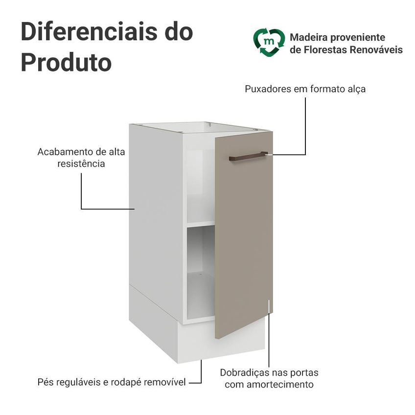 Balcão De Cozinha 35 Cm 1 Porta (sem Tampo) Branco/crema Ágata Madesa - imagem 3